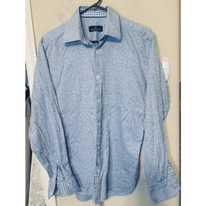 Bugatchi Uomo Shirt Mens M light blue Paisley Dress Career Button Flip Cuff